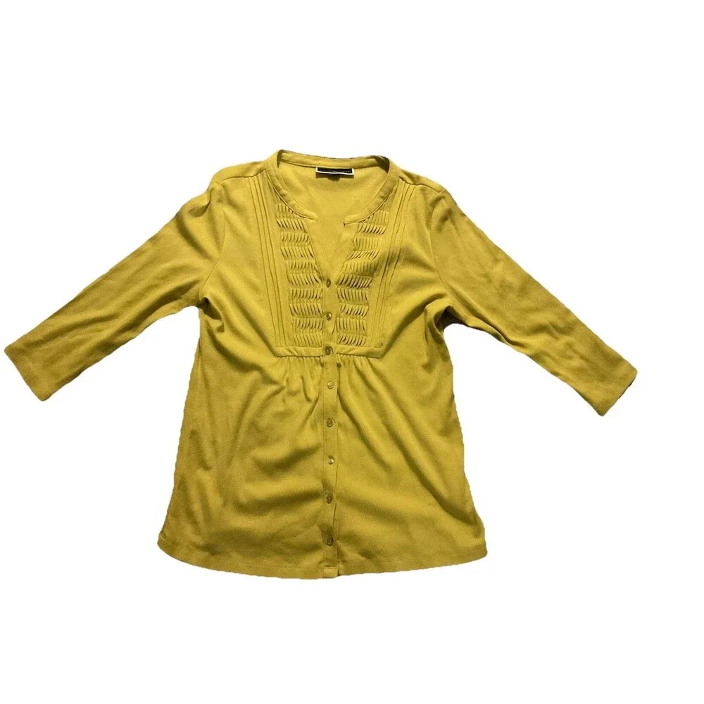 Karen Scott Blouse Top Women’s 3/4 Sleeve Pintuck Knit - Picture 1 of 5